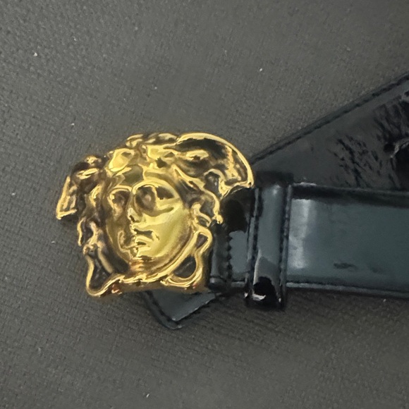 Versace Black Patent Leather Belt with Gold Medusa Buckle